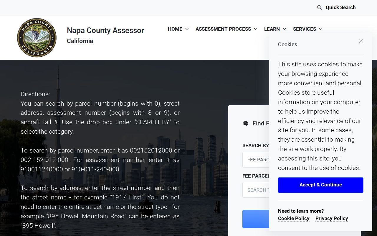 Napa people search using assessor parcel fields