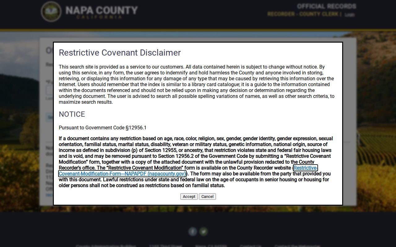 Napa people search in the official records index