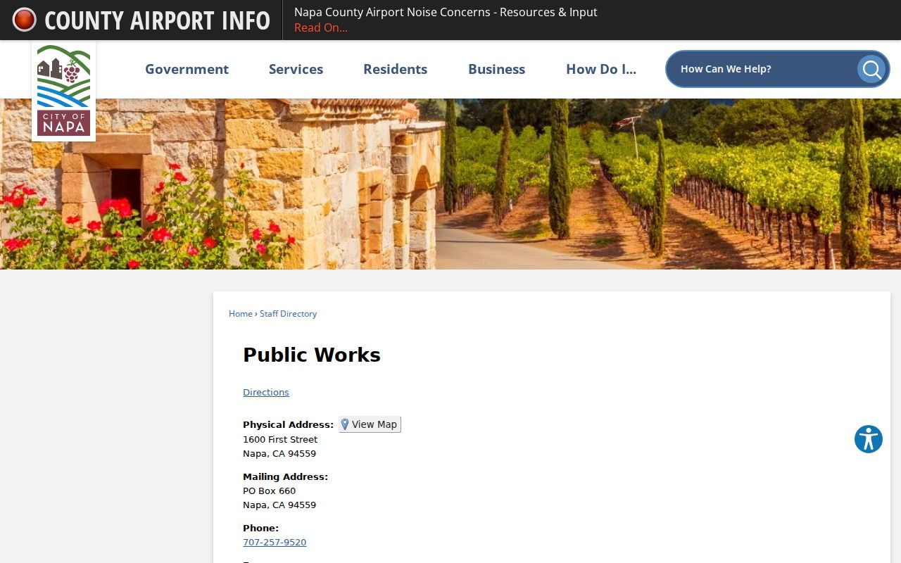 Napa people directories Public Works sample staff entry