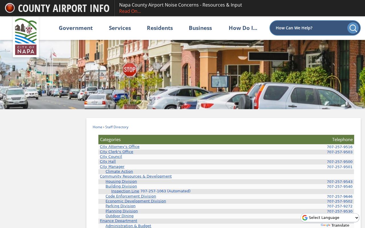Napa people directories City staff directory categories