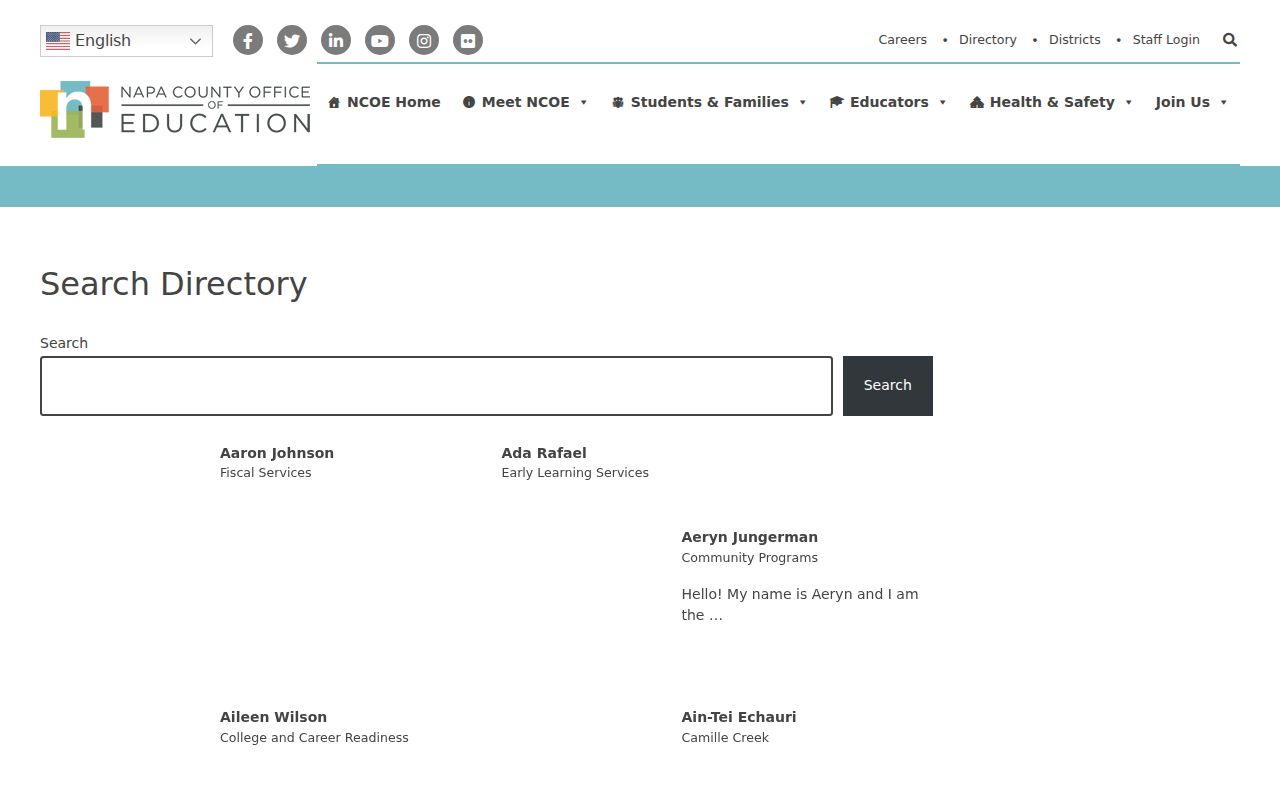 Napa people directories County Office of Education searchable staff list