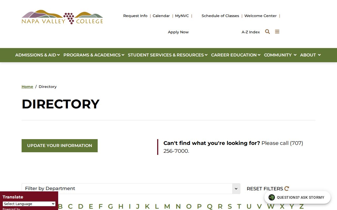 Napa people directories Napa Valley College faculty and staff fields
