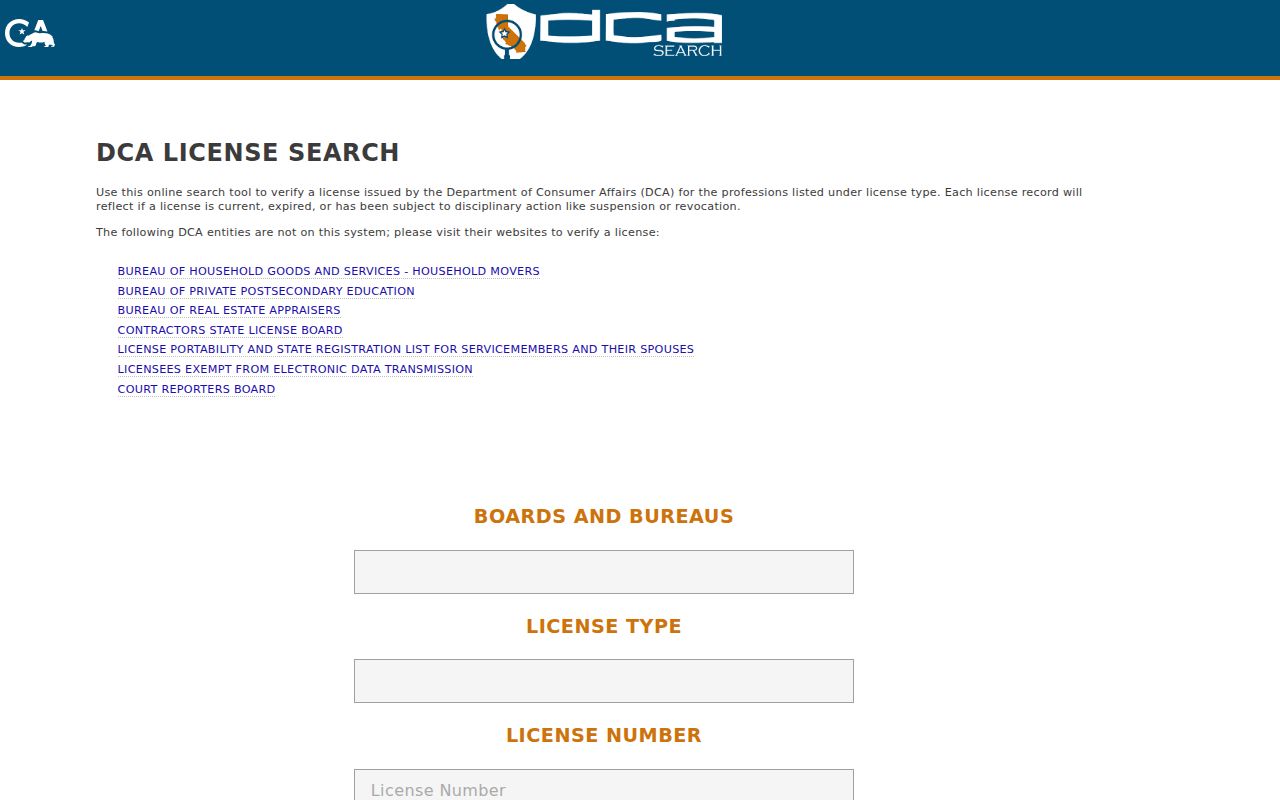 Napa public records research through California DCA license fields