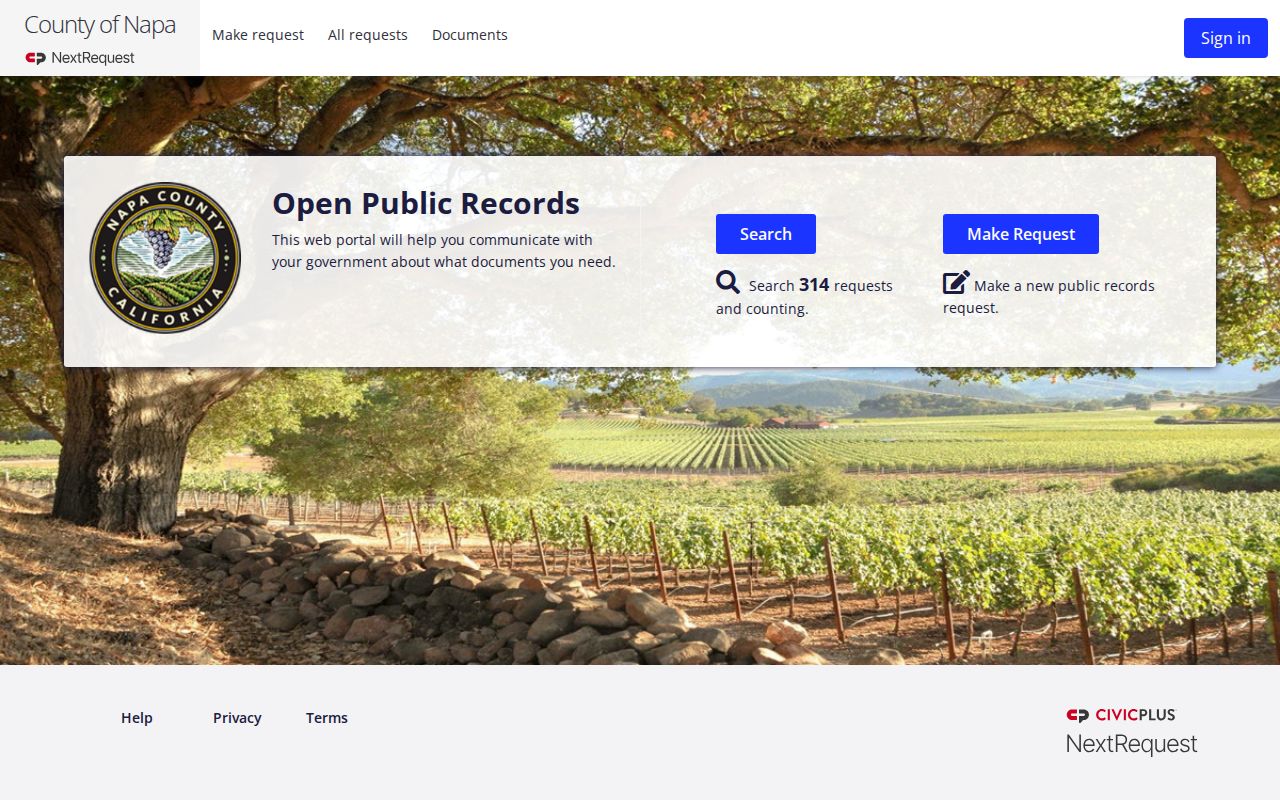 Napa public records request portal for county agency files